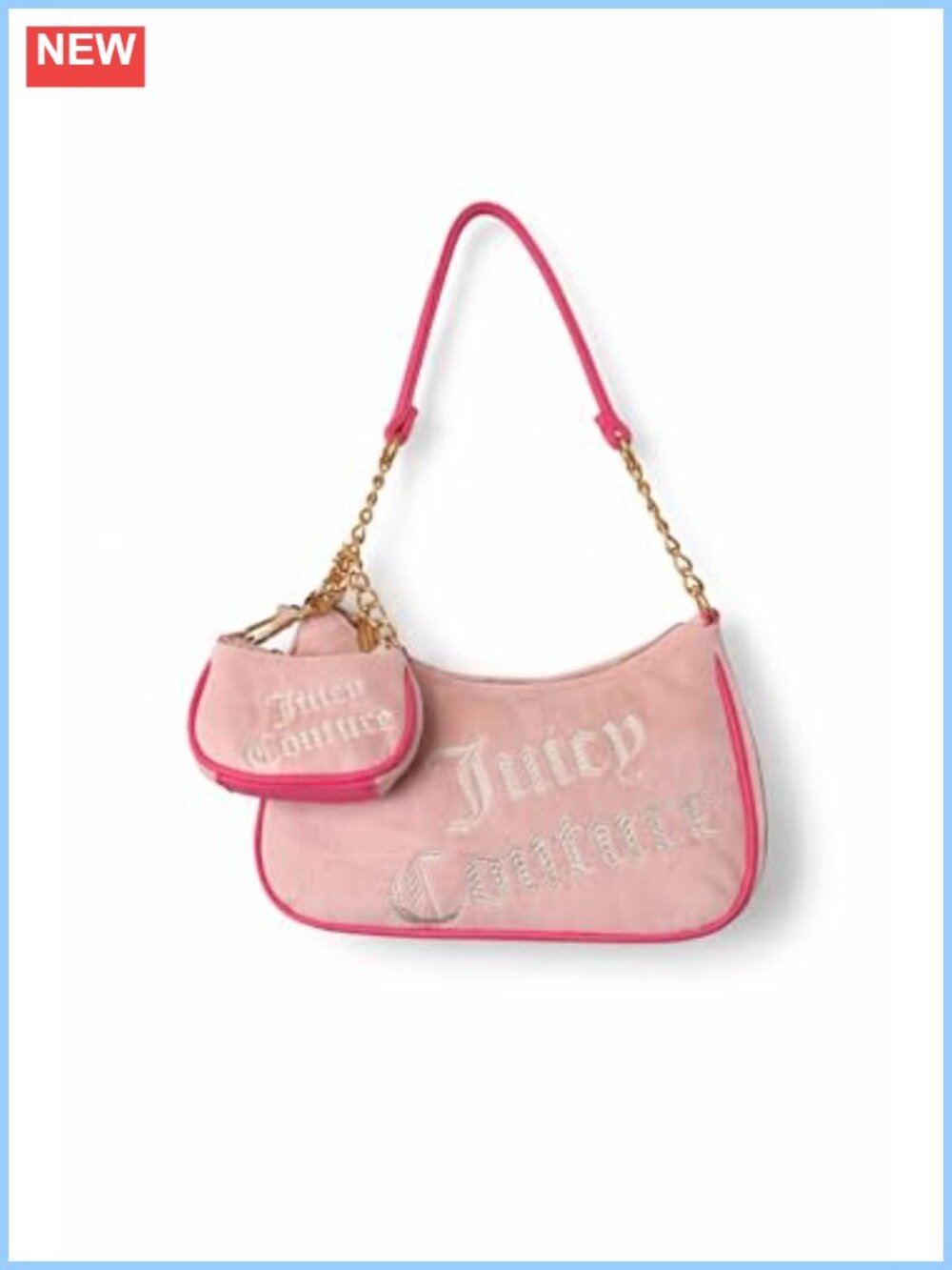 Juicy Couture Velour Shoulder Bag 2-in-1 Set with Mini Pouch Zip Chain Strap